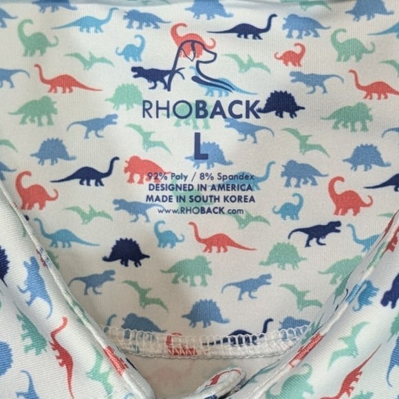 Rhoback Men's Performance Polo The Jurassic Dinosaur Print Size Large (23x28) - Picture 5 of 9